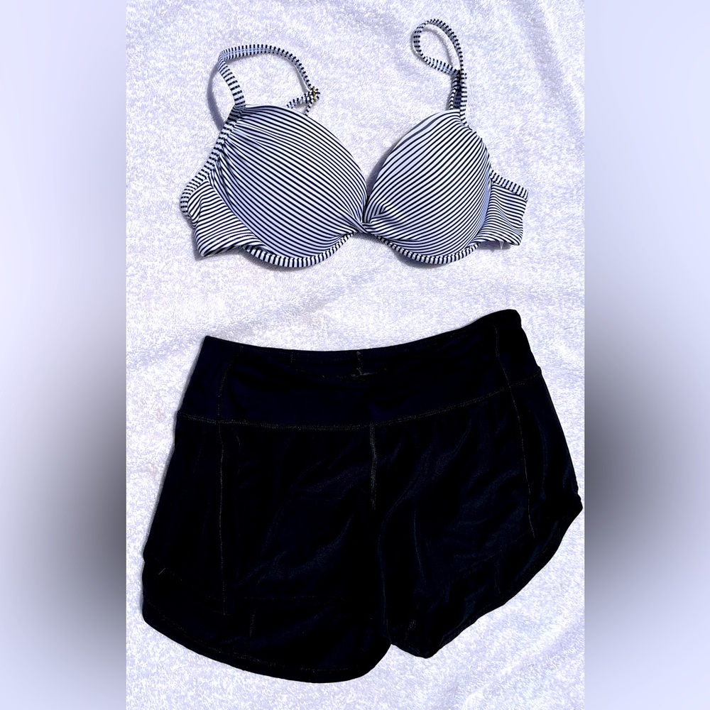 Low waisted workout shorts and bikini top